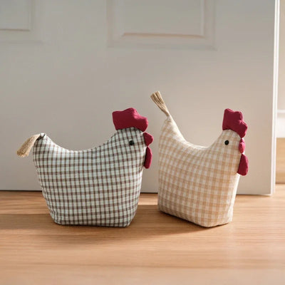 Cale porte coq en peluche design vichy jaune clair - Décoration rustique