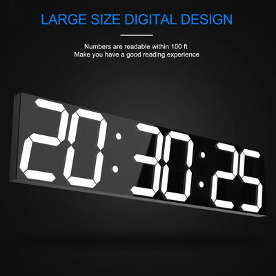 Horloge murale digitale LED 3D grand écran couleur bleue dans un salon moderne