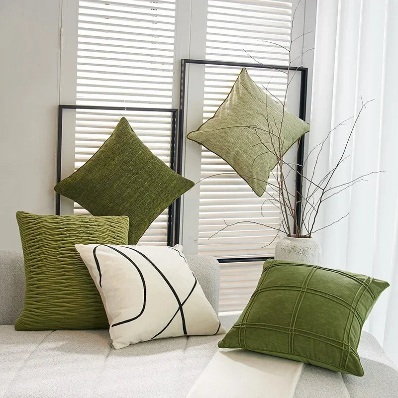 coussins décoratifs modernes nordique vert olive motif plissé texture polyester 45x45cm