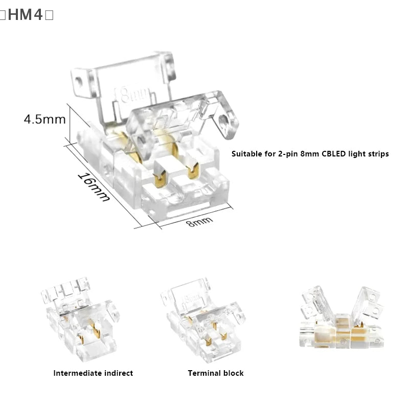 connecteurs led bande transparents contacts dorés clips modernes pratiques 12v sans soudure 8mm