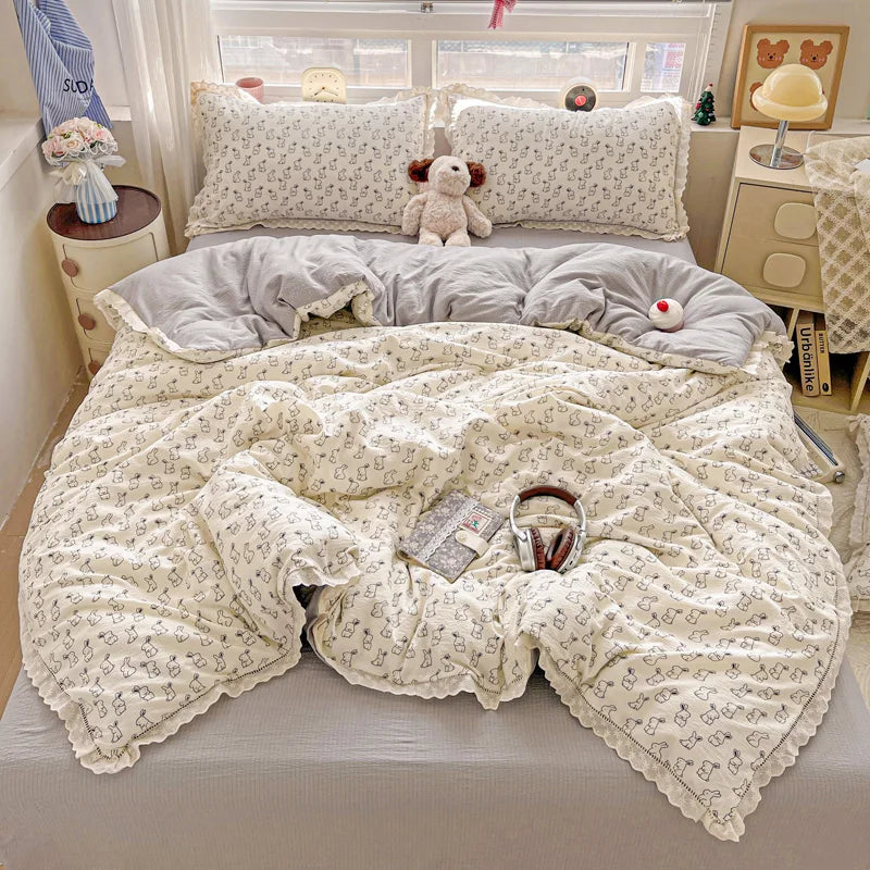 ensemble literie floral rose blanc vintage 150x200cm 200x230cm doux 4pièces