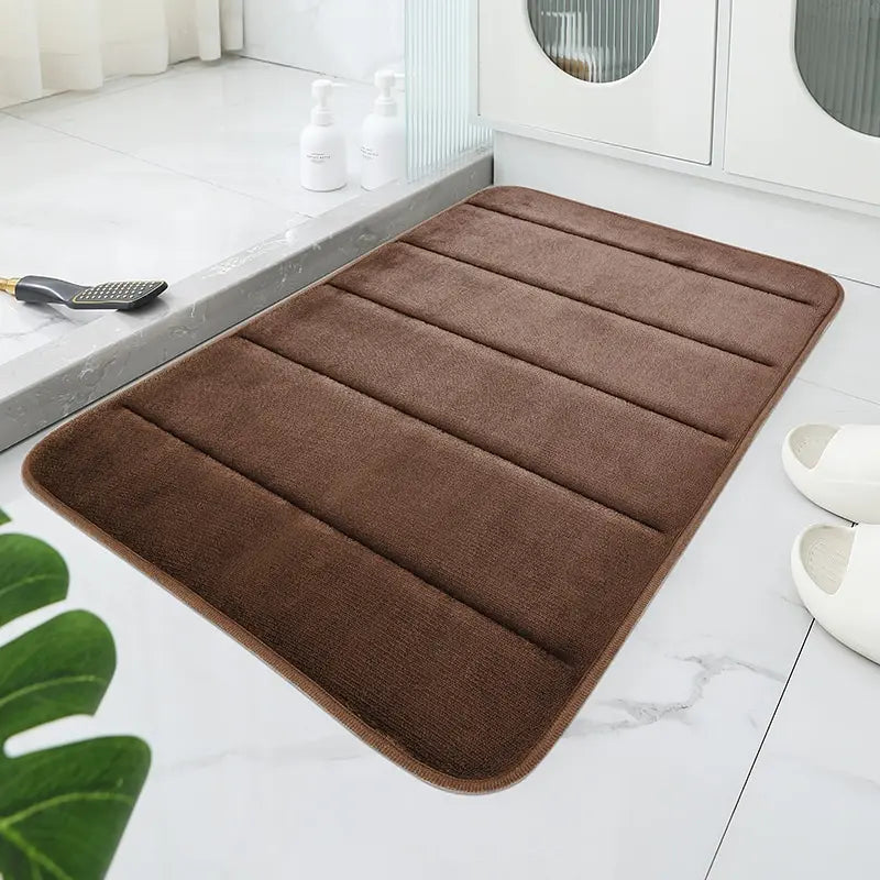 tapis bain moderne bleu foncé gris motifs géométriques doux absorbant antidérapant respectueux environnement