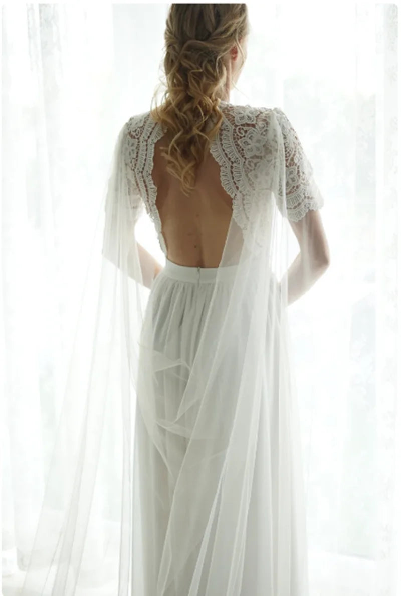 cape mariée dentelle blanche longue voile cathédrale élégante robe mariée