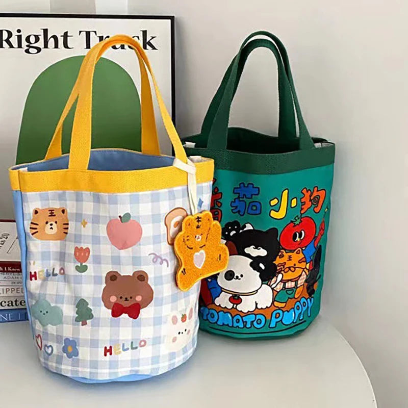 sac main tissu poignées détachables motif dessins animés blanc moderne opacité portable