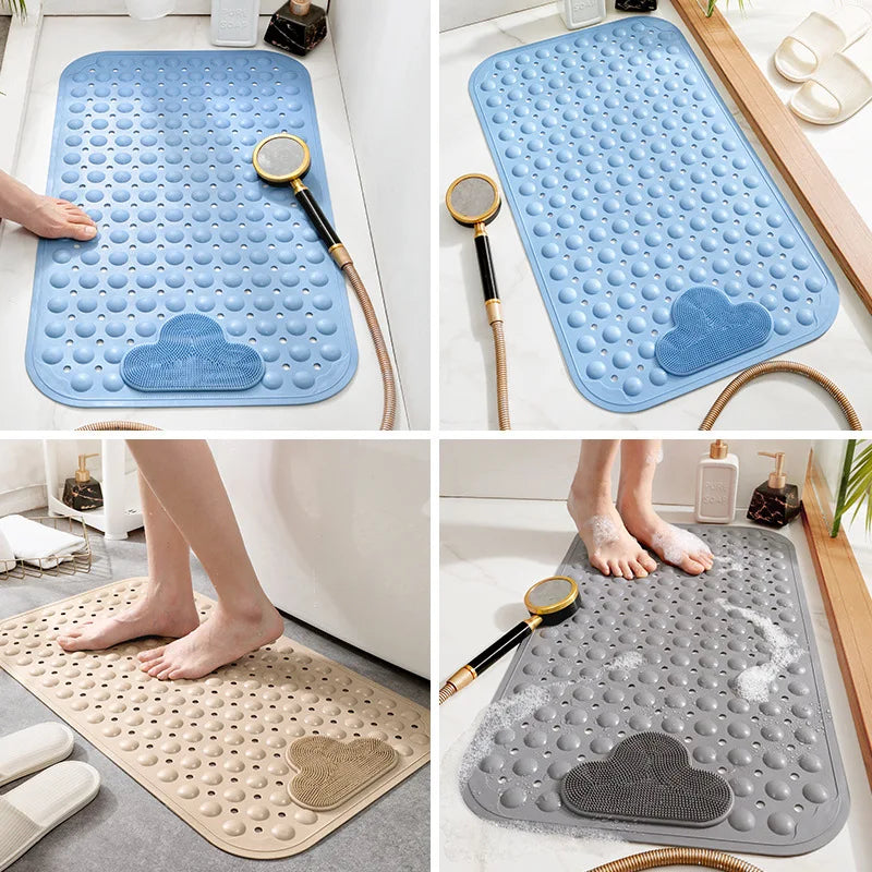 tapis bain moderne bleu clair perforations nuages relief anti dérapage salle bain suction cups