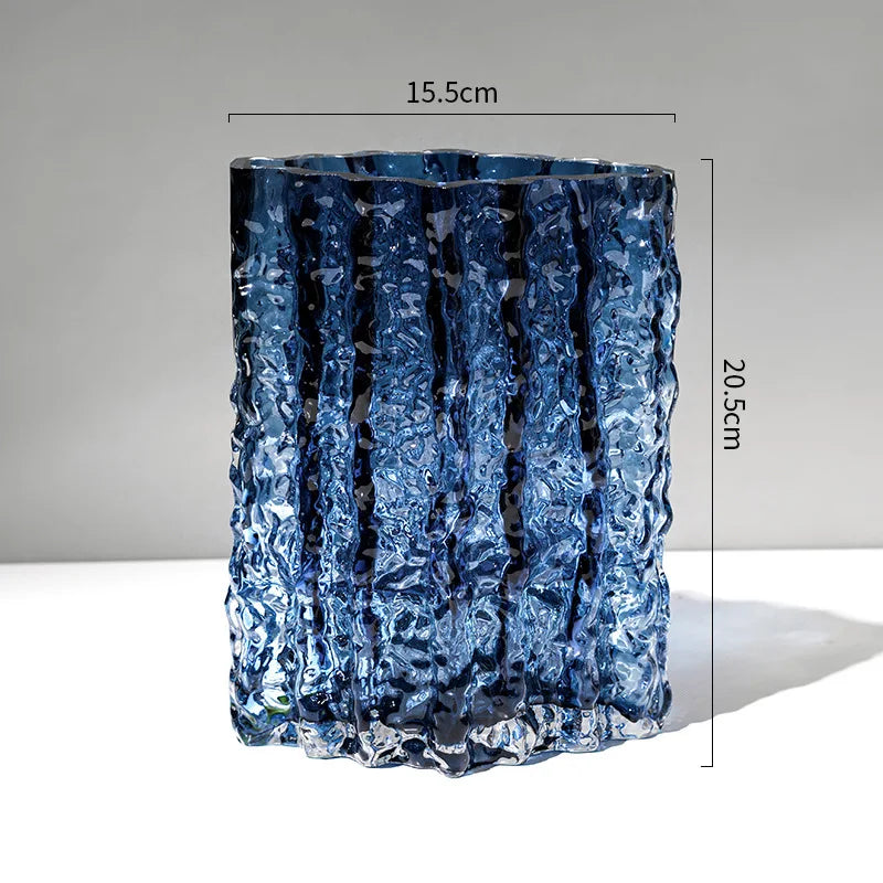 vase decoratif moderne verre texturé transparent floral table maison artístico minimaliste