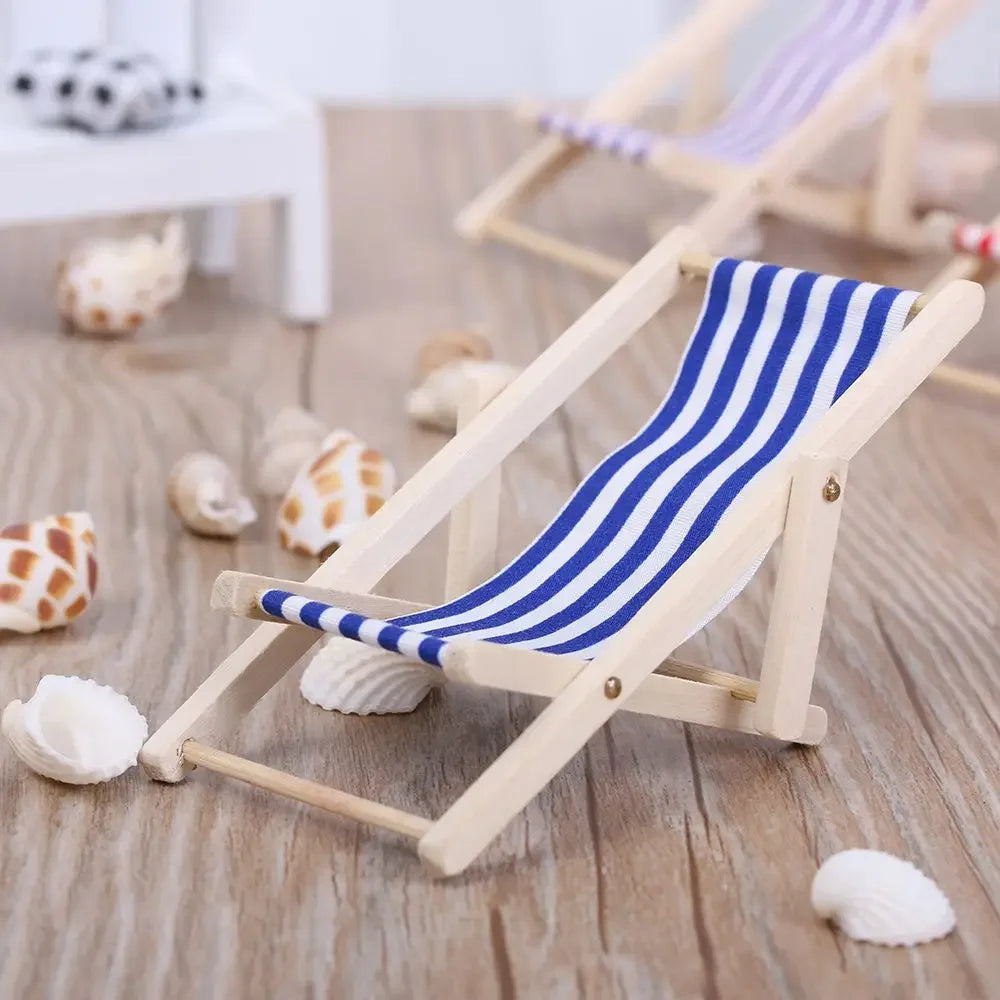 chaise longue miniature pliante rayures horizontales moderne bois rouge blanc bleu blanc jaune blanc