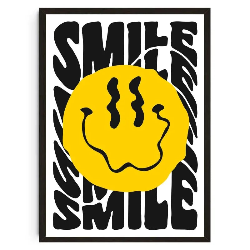affiche pop art smiley géométrique moderne sans cadre couleur jaune rose bleu verte chambre
