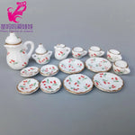 service thé miniature blanc doré rose bleu vert fleurs classique tasse théière soucoupe assiette