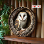 décoration murale plaque métal 3d hibou texture bois blanc marron rustic forêt chambre