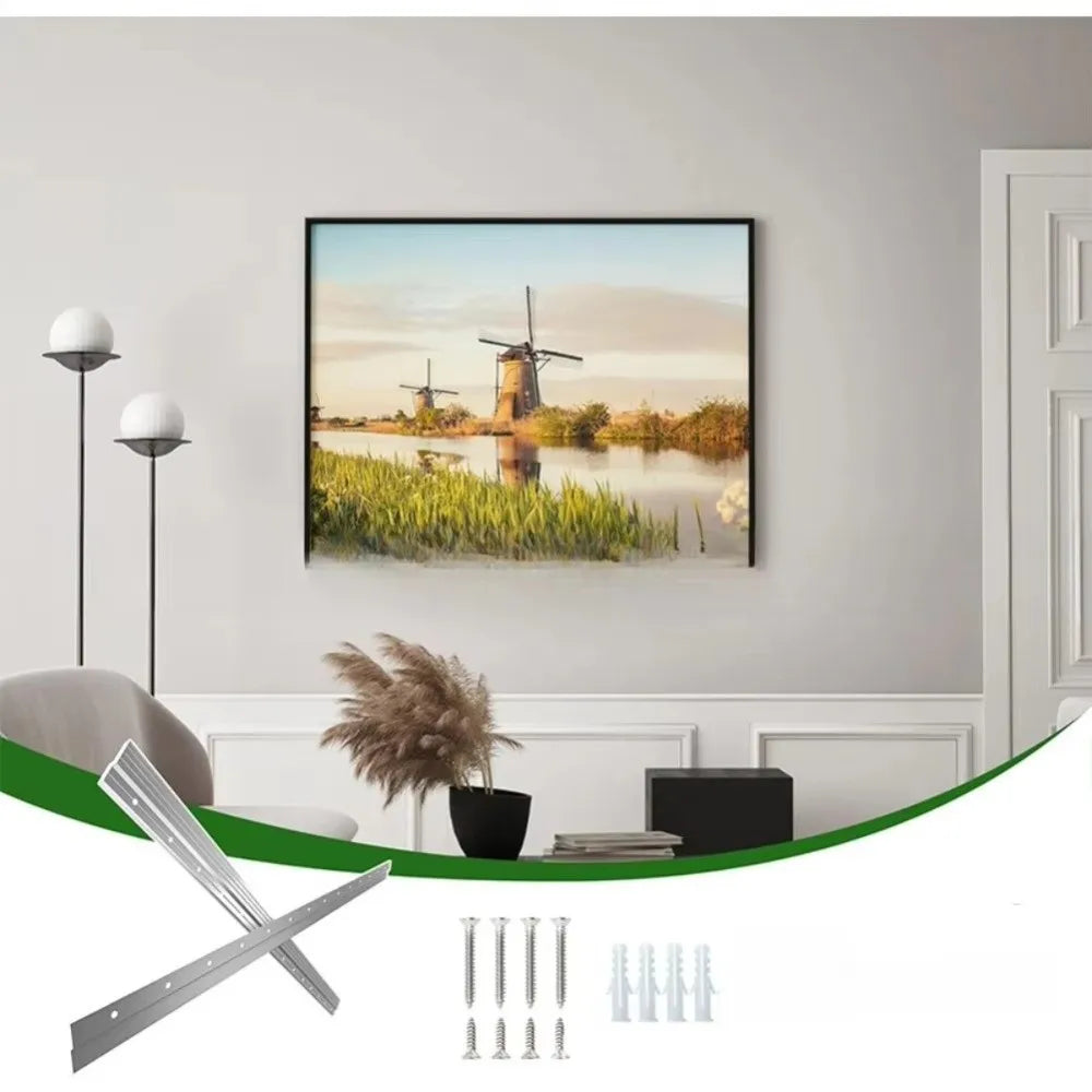 système accrochage mural tableaux barres métalliques vis chevilles moderne minimaliste