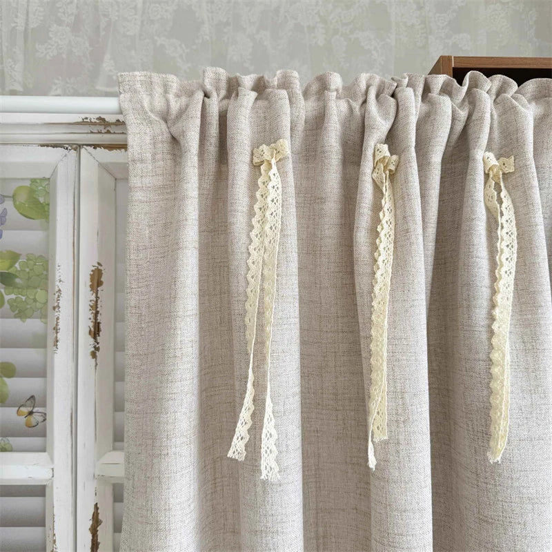 rideau beige classique texture lin bordure dentelle opacité chambre salonhôtel