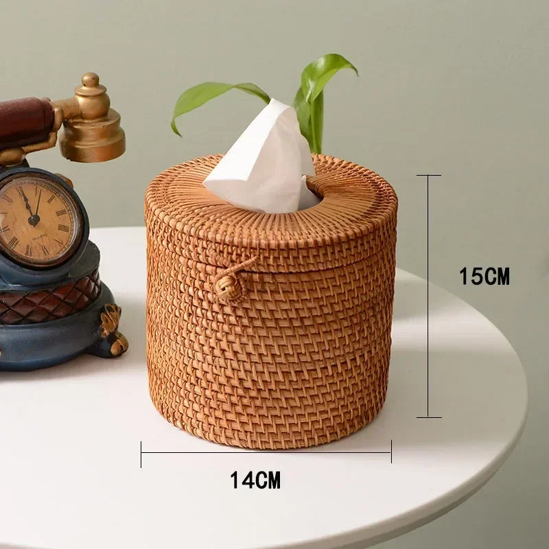 boîtes mouchoirs tissu tressé rustique marron clair boucle métallique rangement serviettes papiers toilette salle