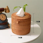 boîtes mouchoirs tissu tressé rustique marron clair boucle métallique rangement serviettes papiers toilette salle