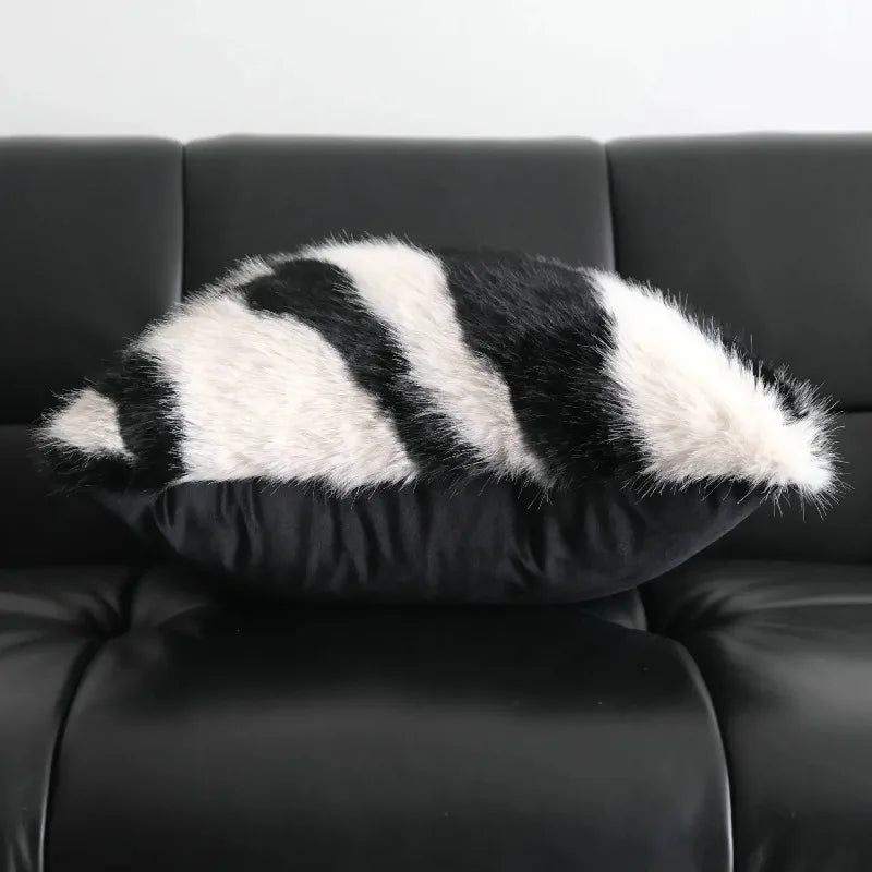 coussin noir blanc rayures horizontales moderne polyester 50x50cm voiture maison decoration