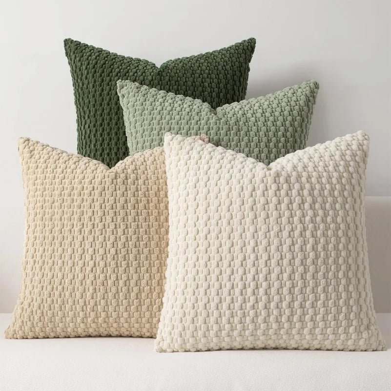 housse coussin carré géométrique polyester beige vert olive moderne 45x45cm 50x50cm decoration intérieure opaque