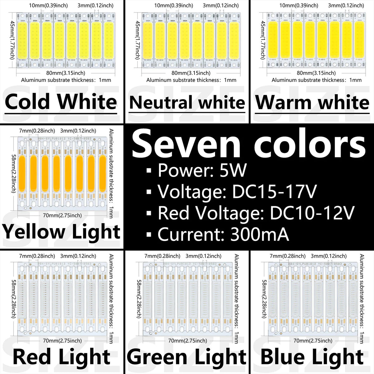 ampoules led 5w 300ma blanc froid neutre rouge vert bleu jaune pièces