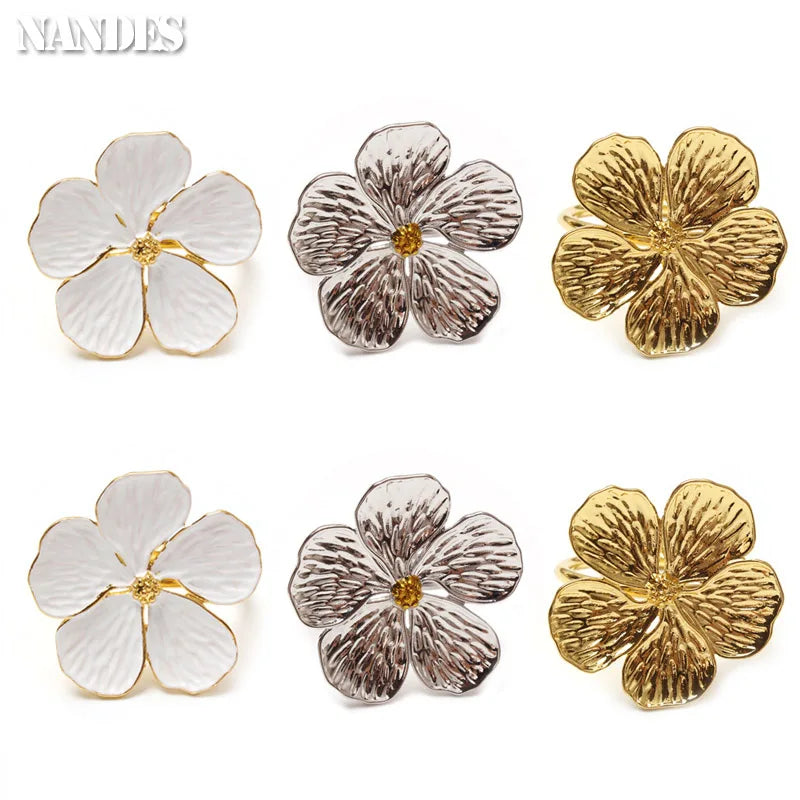 porte serviettes decoratifs fleur alu blanc argent doré five petals mariage decoration table festive
