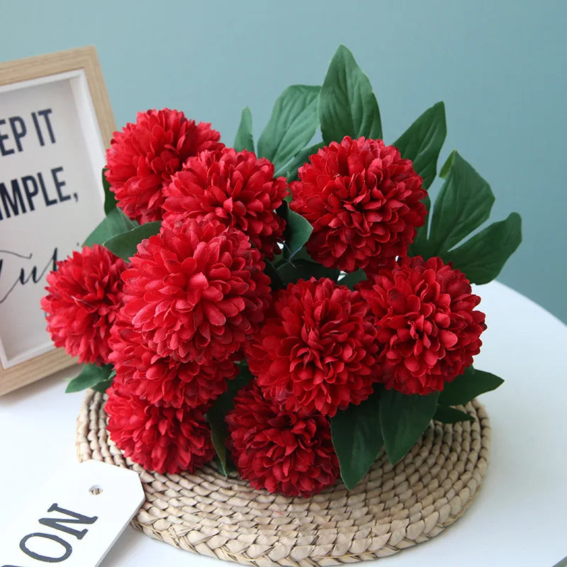 bouquet artificiel fleurs pompons rouge rose blanc decoration intérieure mariage anniversaire minimaliste