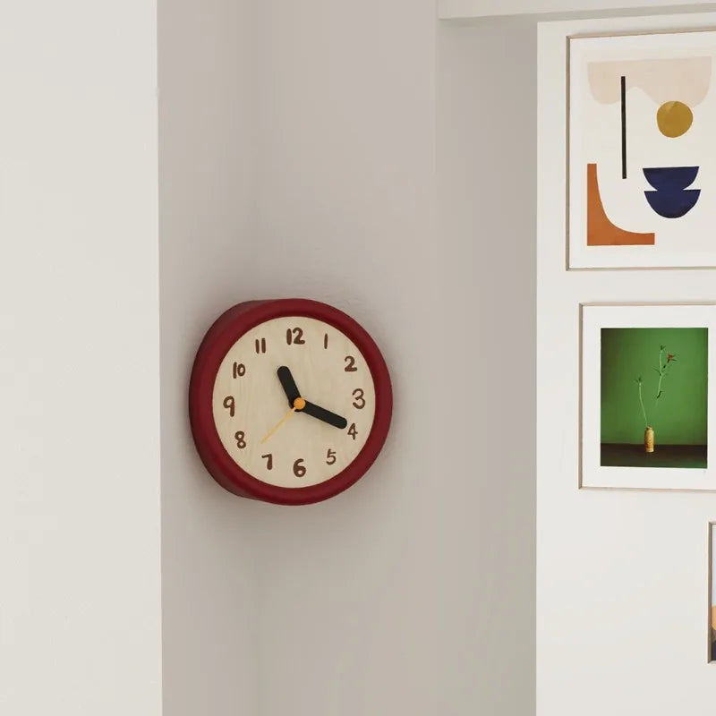 horloge murale moderne abstraite salon aiguille quartz résine rouge numéros blancs aiguilles noires jaune