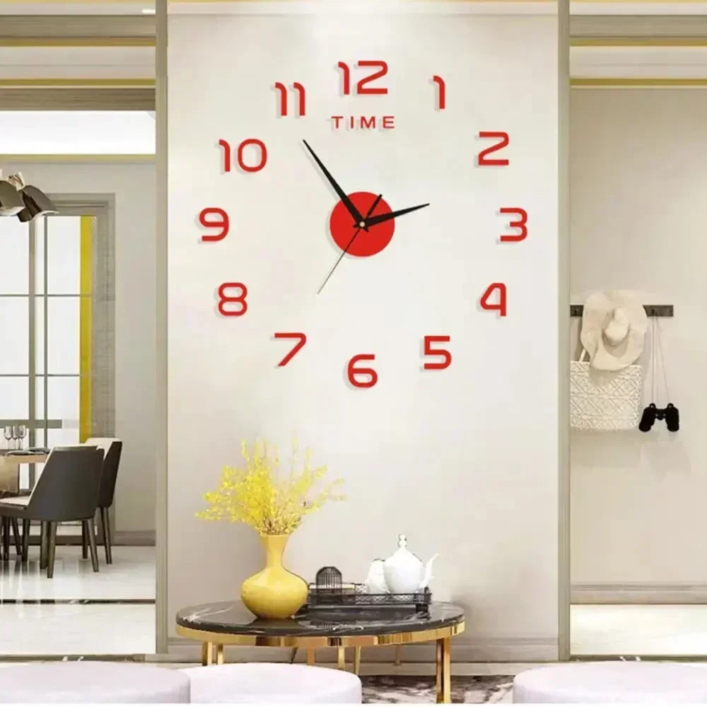 horloge murale moderne miniale aiguille quartz acrylique argentée rouge dorée chambre salon