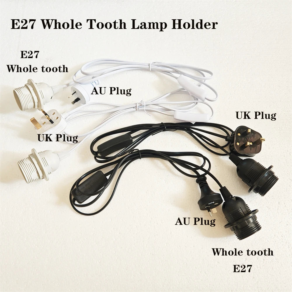 support lampe e27 blanc noir dents lisse moderne câble électrique prise uk led