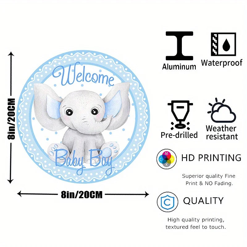 décoration murale bébé éléphanteau bienvenue aluminium résistant 20x20cm aquarelle