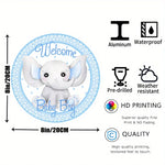 décoration murale bébé éléphanteau bienvenue aluminium résistant 20x20cm aquarelle