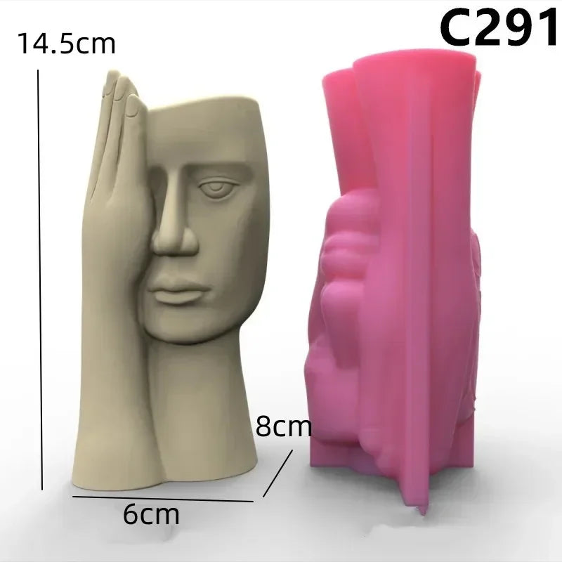 vase silicone forme buste humain blanc rose marron visage stylisé moderne