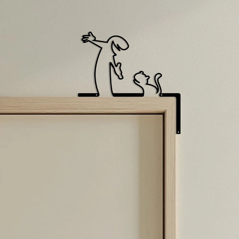 décoration murale moderne silhouette humaine toilette chat fleur papillon métal noir minimaliste