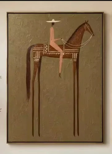 tableau cheval abstrait moderne cadre doré toile décorative salon chambre mur blanc noir