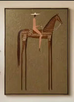 tableau cheval abstrait moderne cadre doré toile décorative salon chambre mur blanc noir
