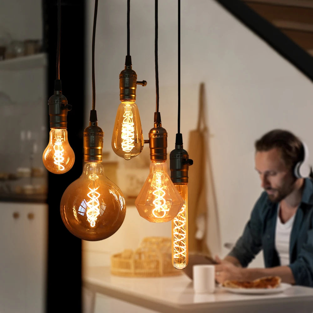 ampoules led transparentes spirale dorée vintage ambre ecrou e27 éclairage chambre décoration rétro