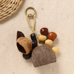 porte clés boho coquilles noix bois marron naturel ornement décoration clés anneaux métal
