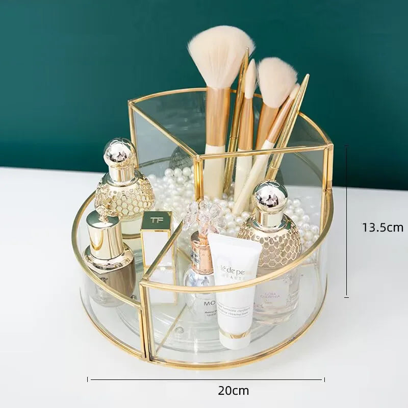 boîte maquillage transparente blanches roses moderne élégante brosse bouteille rouge rangement cosmétiques