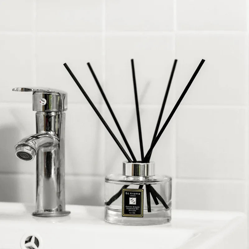 diffuseur d'odeur moderne noir transparent bâtonnets parfumés aromathérapie intérieur 120ml basilic citron vert chambre