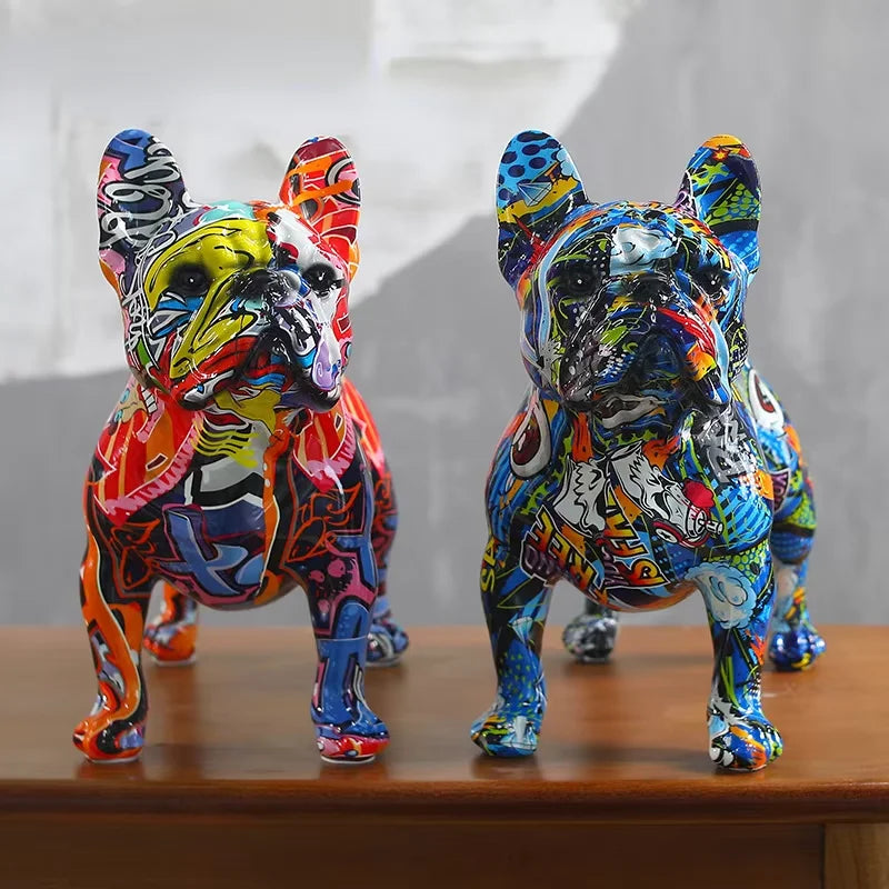 statuette chien multicolore moderne graphique résine abstraite ornement animal