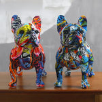 statuette chien multicolore moderne graphique résine abstraite ornement animal