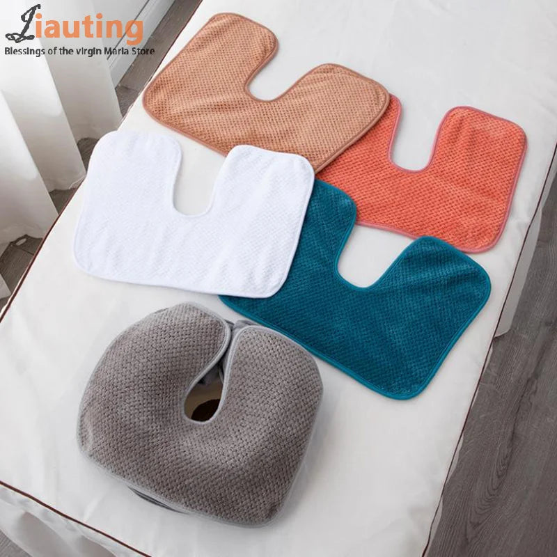 coussin soutien cervical ergonomique gris bleu orange blanc texture tissée adhesive