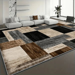tapis moderne géométrique imitation bois noir gris marron polyester antidérapant salon chambre extérieur