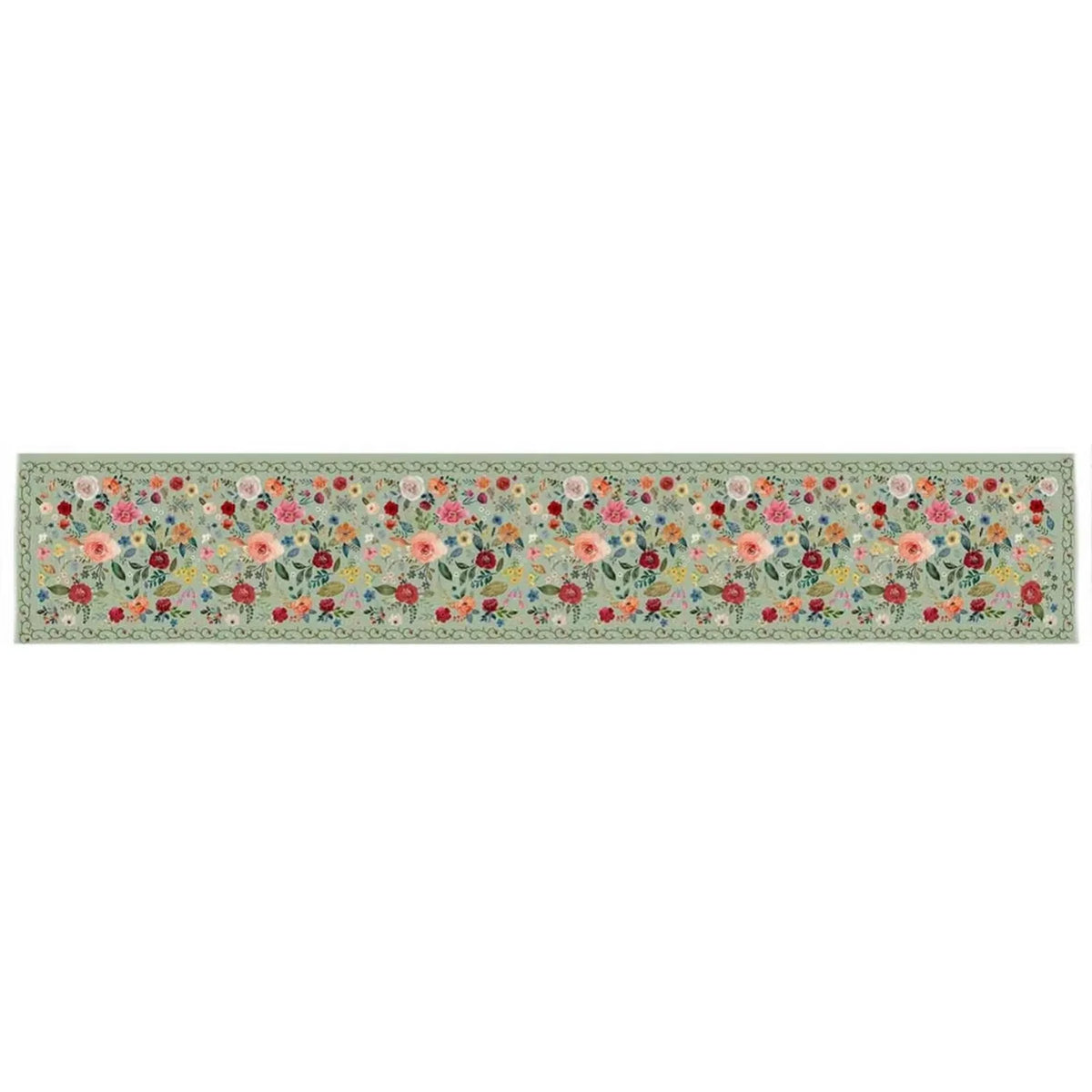 table cheminement lin fleurs vertes printemps moderne bordure florale chambre vertclair