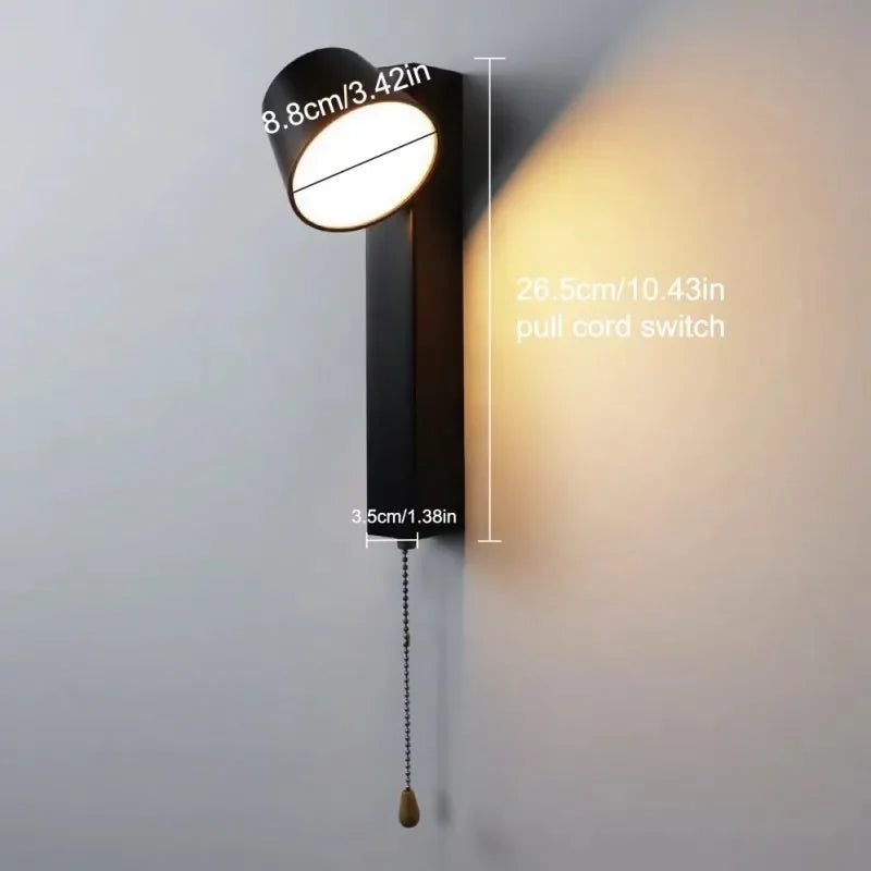 lampe murale led moderne fixée mur blanc noir interrupteur cordon rectangulaire lisse