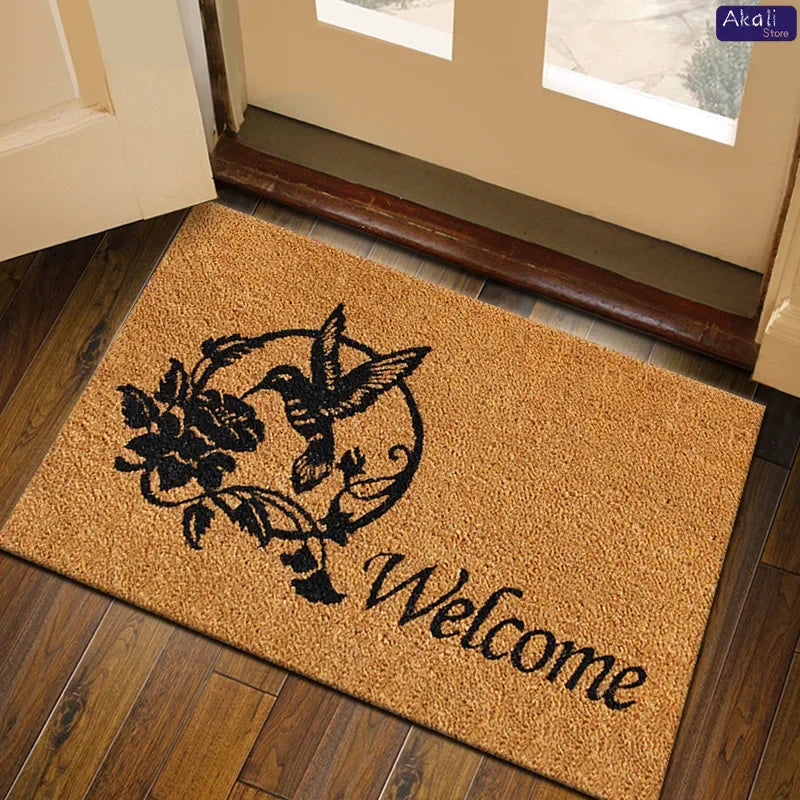 tapis d'entrée imperméable polyester antidérapant motif floral moderne bienvenue marronclair résistant