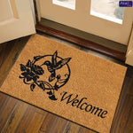 tapis d'entrée imperméable polyester antidérapant motif floral moderne bienvenue marronclair résistant