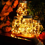 lumière solaire bocal forme luciole 18 led ip65 vintage rustique fil cuivre torsadé transparent