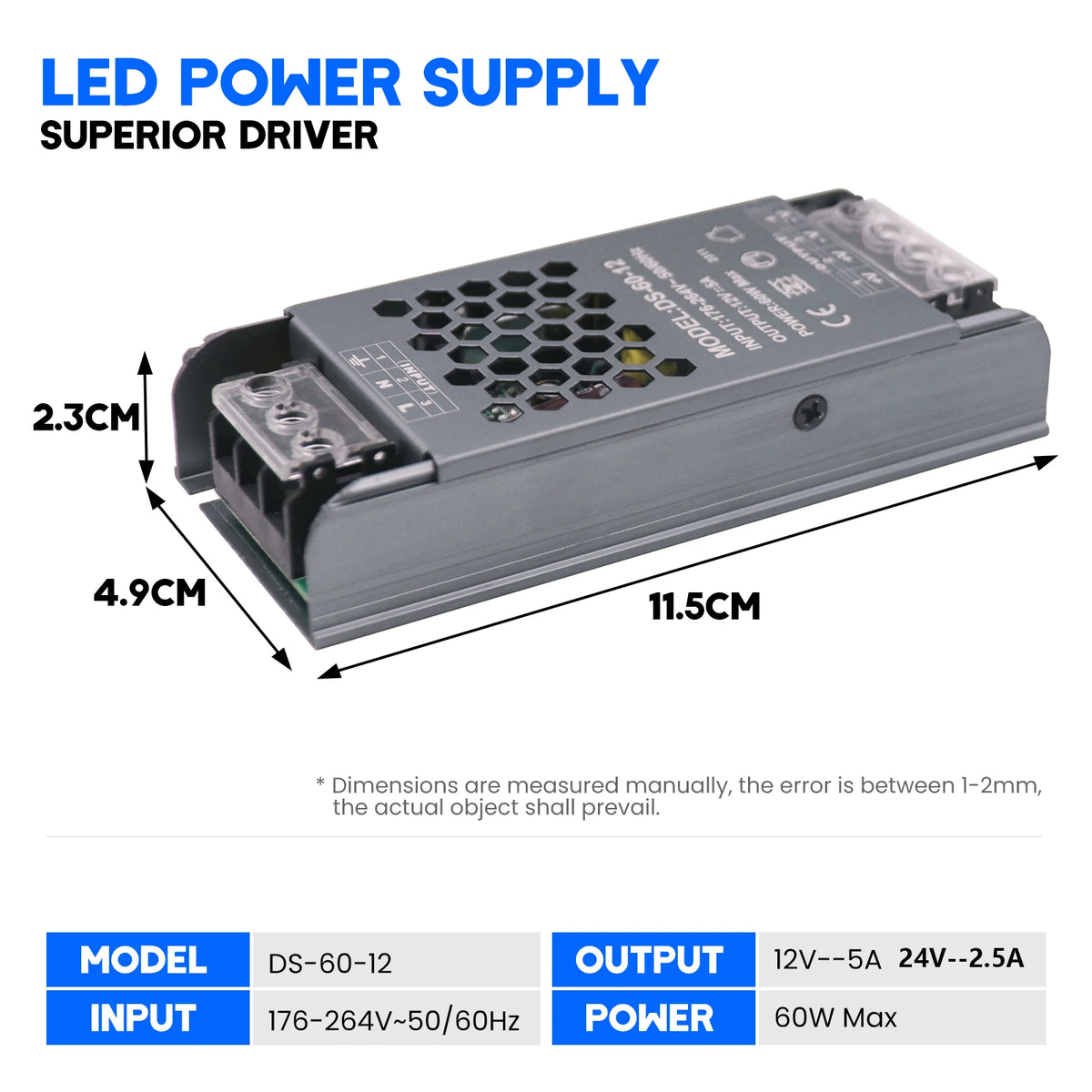 alimentation led 12v 24v 60w 100w 150w 200w 300w 400w transformateur silencieux gris perforé