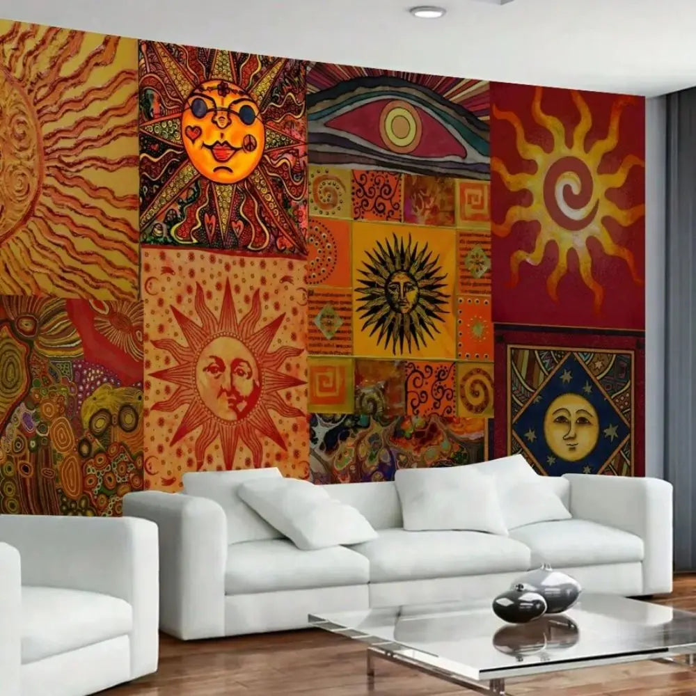 tapisserie murale bohème multicolore motifs soleil lune oeil 100 polyestère rectangle