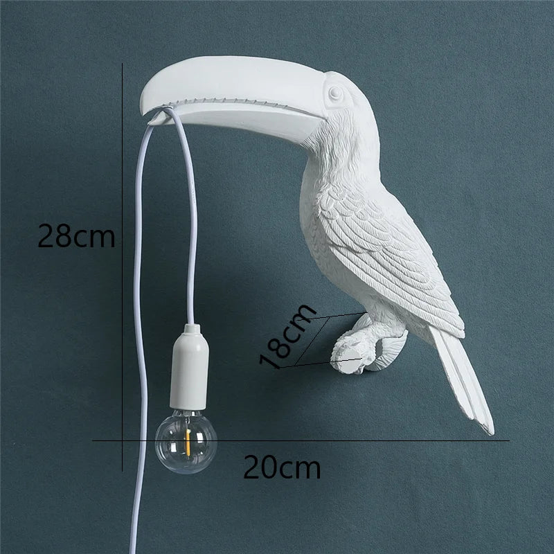 lampe oiseau toucan résine led moderne noir orange jaune blanc éclairage mur applique chambre