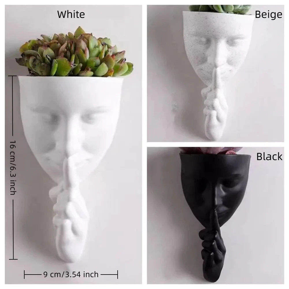 Cache plantes mural masque blanc beige noir texture granuleuse moderne sculptural adhésif succulente