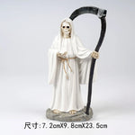 statue squelette robe billets banque motifs floraux chaussures gothique halloween blanc noir beige